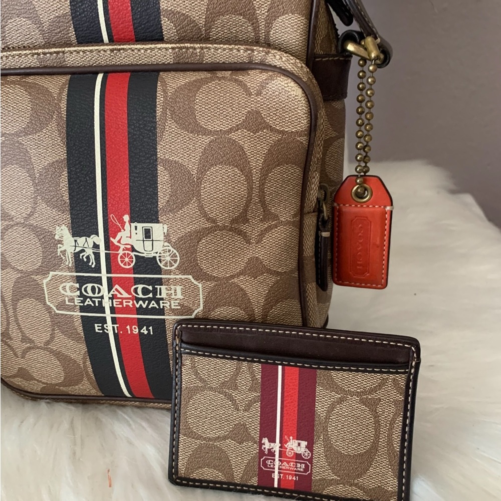 Authentic Y2K Coach Heritage Signature Leather Messenger Bag & Card Holder